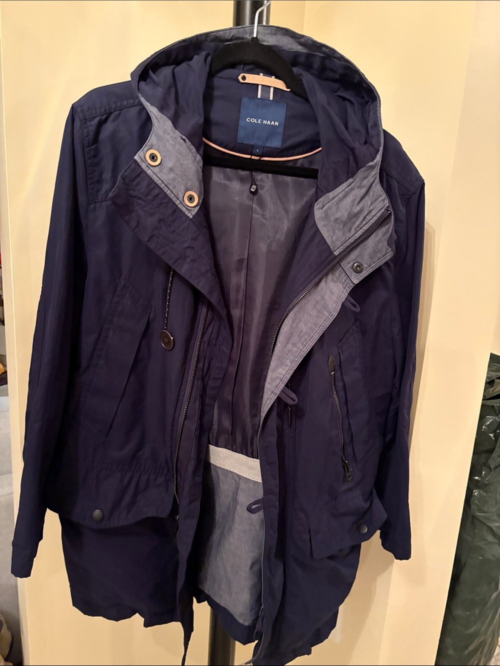 Cole Haan Men's Navy Hooded Raincoat